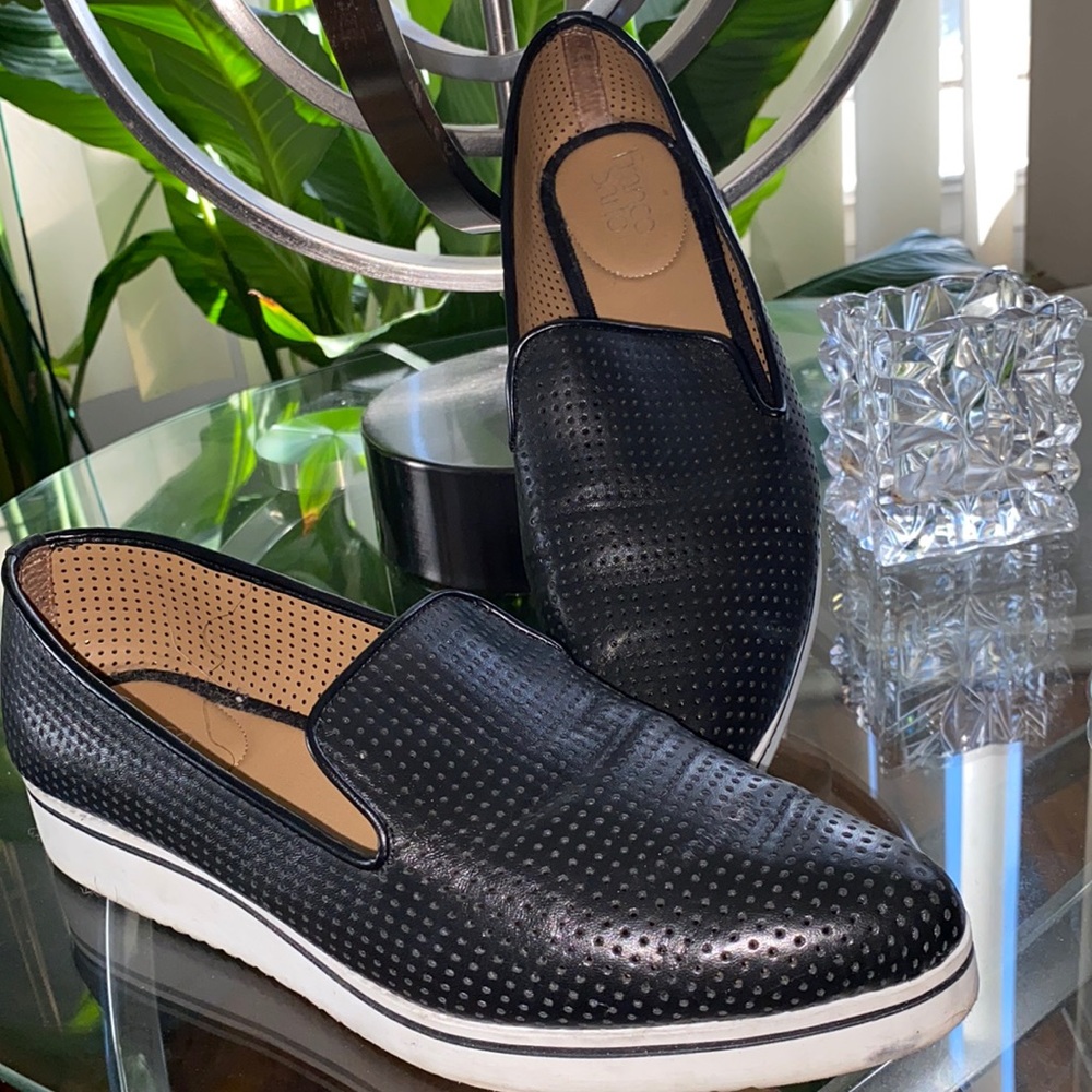 Franco Sarto Black Slip On Loafer Sneakers Woven Design Construction Size 9.5